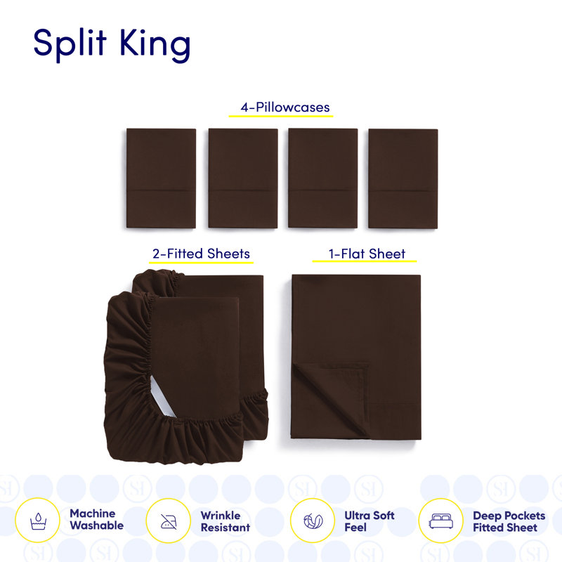 Ensemble de draps luxueux en microfibre douce avec taies d'oreiller en prime, Brun