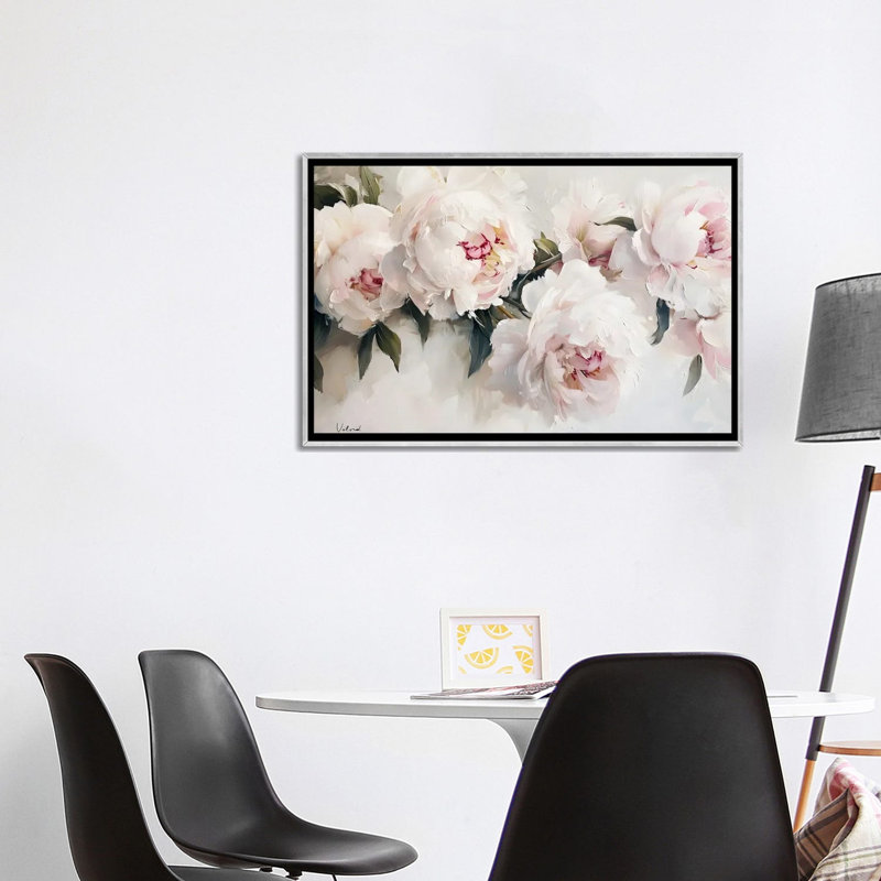 Pivoines blanches - reproduction d'art murale encadrée, Argent argent, H 26 po x l 40 po