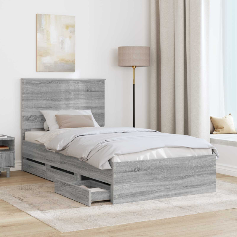 Bed Frame, 100 x 200 cm, Grey Sonoma