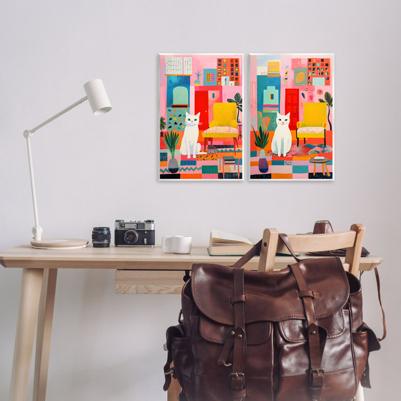 «Bright Room Sitting Cat», ensemble de 2 plaques murales par Roozbeh Bahramali, H 19 po x l 13 po