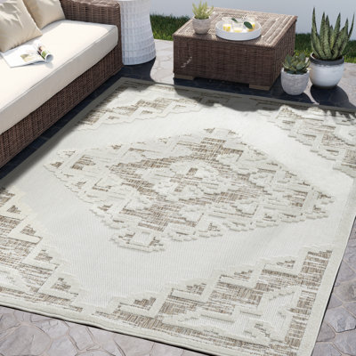 Tapis géométrique en polypropylène crème / gris