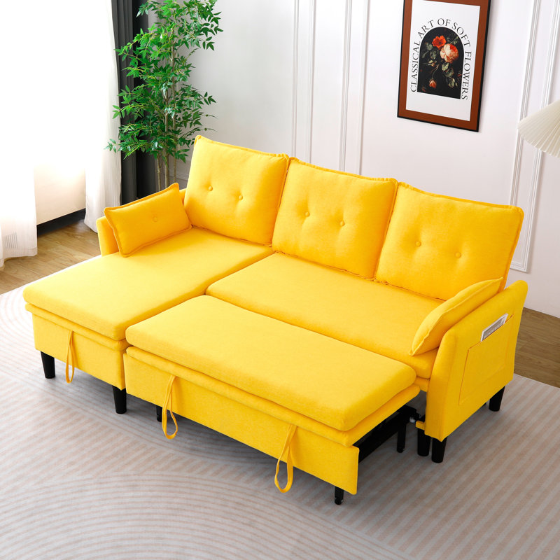 Zhu L-Shaped Upholstered Sectional Sofa with Chaise & Storage, Yellow Fabric