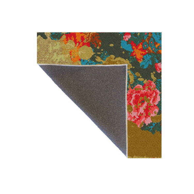 Tapis décoratif coloré à motif de fleur rose lavable à la machine, Rectangle 3 pi 11 po x 5 pi 11 po