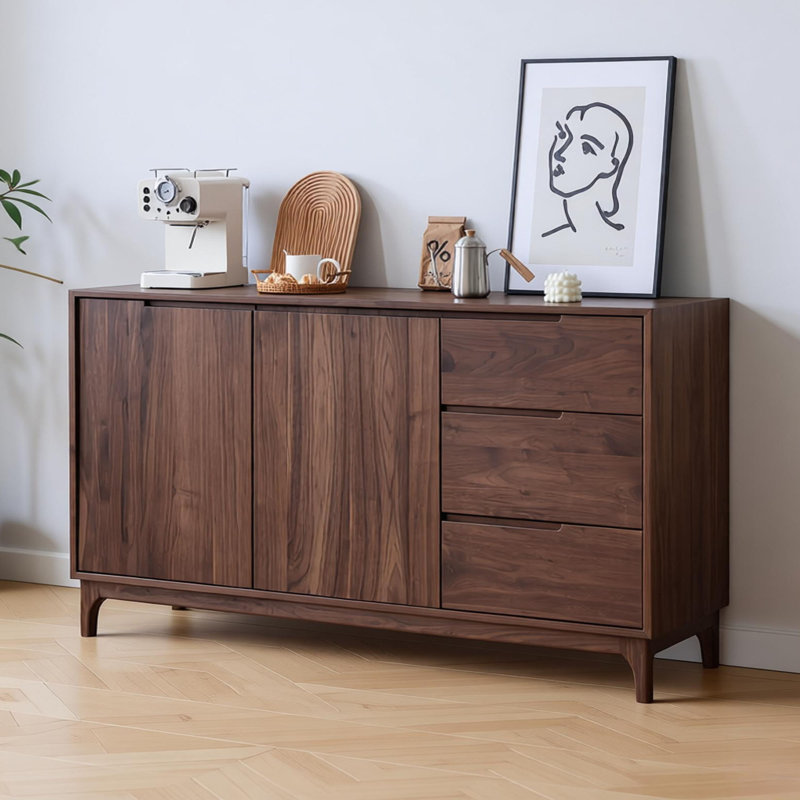 Buffet multifonctionnel en bois de noyer noir, H 35,43 po x l 62,99 po x P 15,74 po
