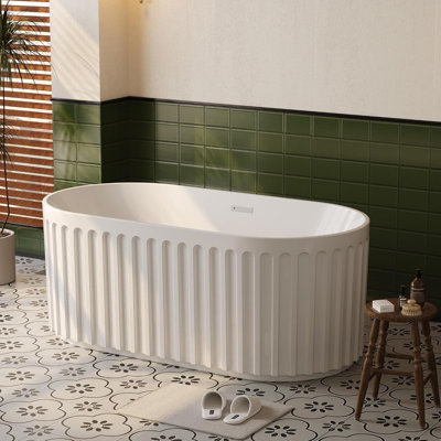  Baignoire autoportante 59/67 po en acrylique, baignoire rectangulaire moderne avec bonde chromée, cUPC