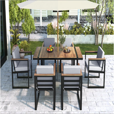 7 Pieces Outdoor Dining Set Patio Dining Table And Chair Set With And Removable Cushions For Patio, Backyard, Garden