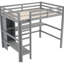 Lit mezzanine pleine grandeur gris avec bureau de fabrication de savon sous le lit et tablettes multifonctionnelles, lignes épurées, style moderne rustique en terre cuite Complement Home, garde-corps hauts
