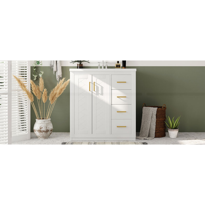 Meuble-lavabo 30 po avec lavabo en céramique, Blanc