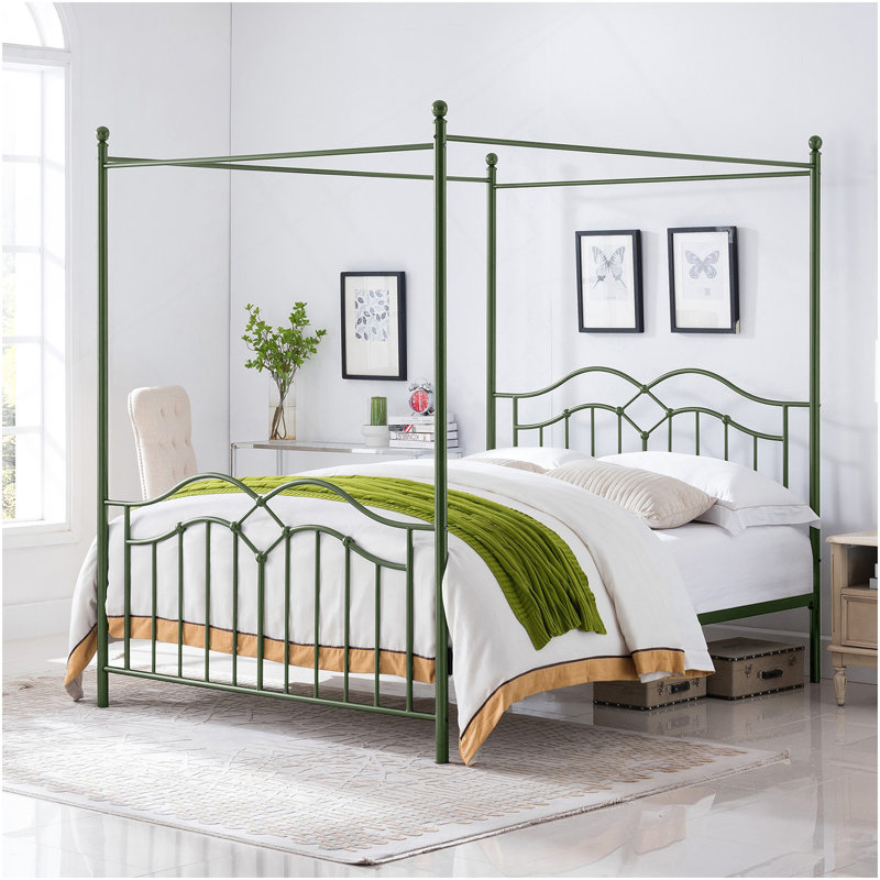 Queen Size  Canopy Bed Frame, Pink, Antique Green