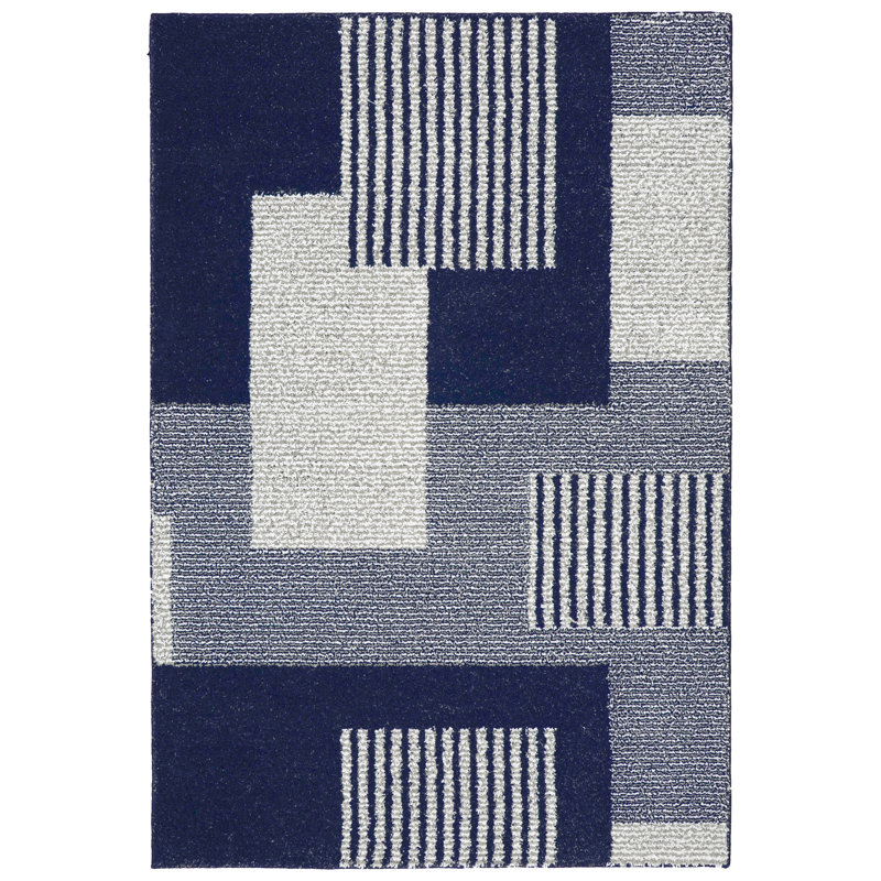 Tapis bleu marine / argenté Reon, Rectangle 5 pi x 7 pi
