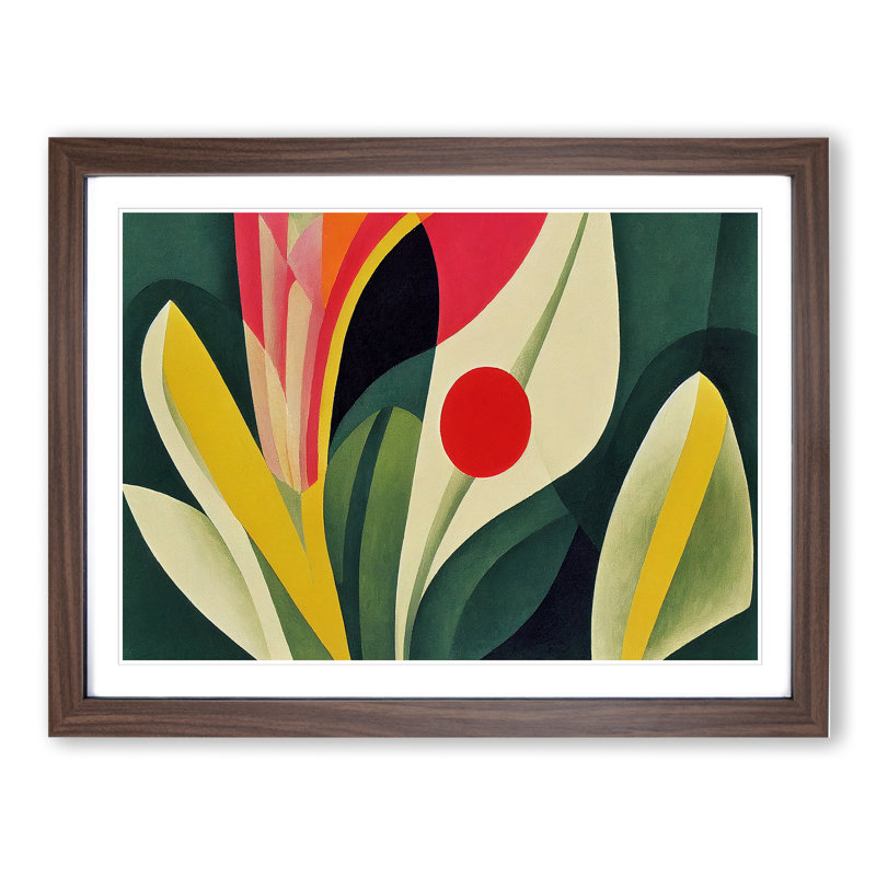 Floral Abstract - Single Picture Frame Print, 34cm H x 46cm W x 2cm D, Walnut