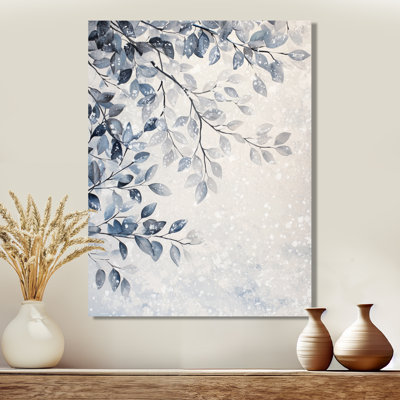 Branches, laissez dans la neige I - feuilles, décoration murale en métal, impression traditionnelle en métal