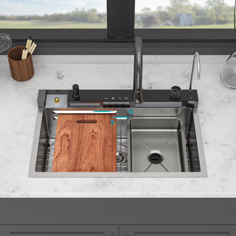 Éviers de cuisine multifonctionnels, station de travail en acier de cascade de 30 pouces pour la maison