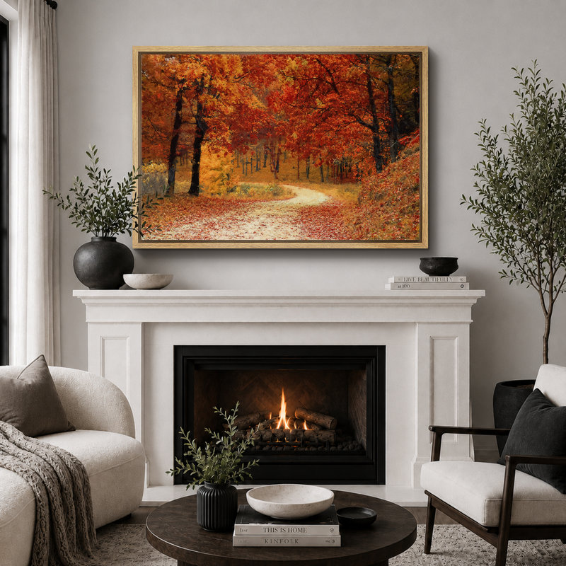 «Autumn Fall Vibrant Orange Forest Trees Nature Landscape», grande impression sur toile encadrée, Cadre flottant naturel