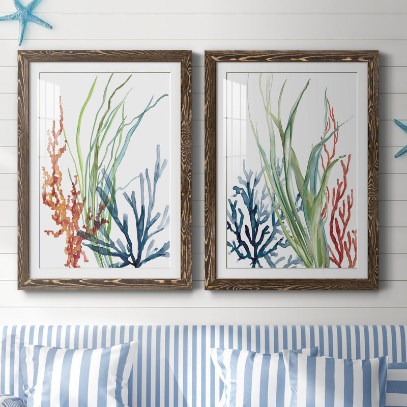 Océan jardin I - ensemble de 2 reproductions d'art, H 43,5 po x l 31,5 po, Impression encadrée avec passe-partout, Érable