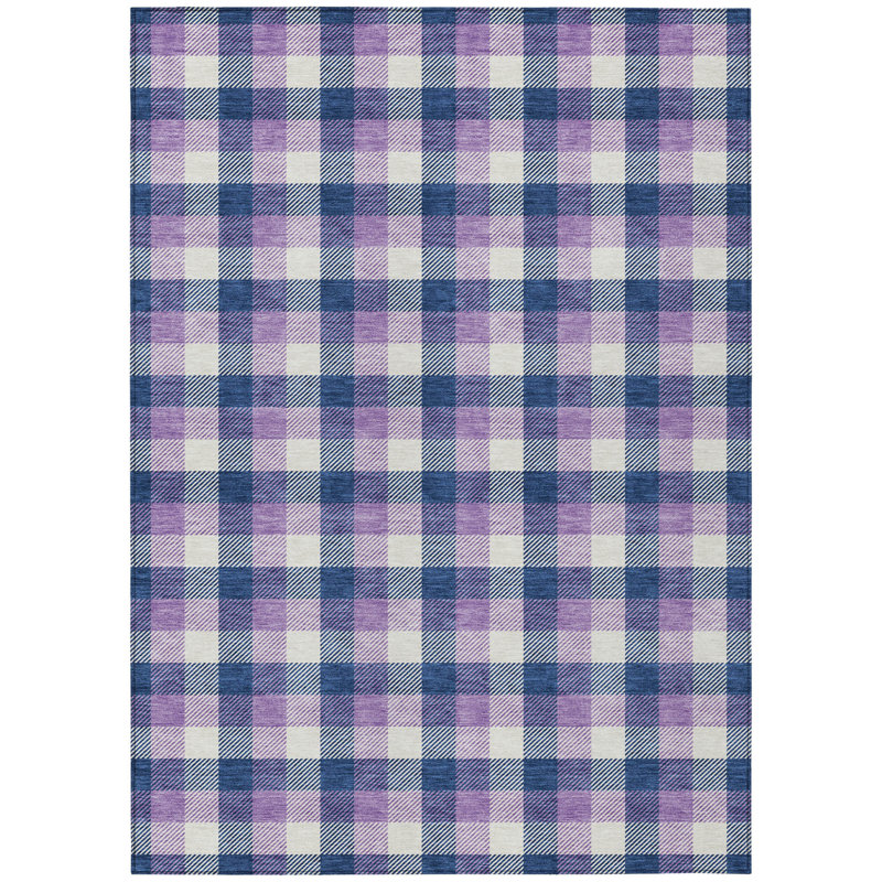Tapis extérieur lavable à carreaux bleu marine mauve et beige 5 pi x 8 pi