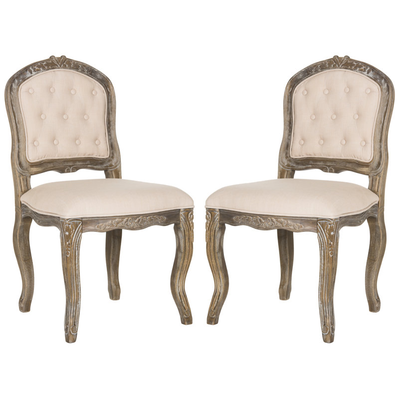 Chaise d'appoint capitonnée fleurie en chêne rustique Fleur, Beige