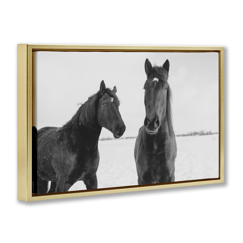 Cadre flottant Draisma Hirdes Winter Horses, design par Amy Carroll, H 17 po x l 25 po, Cadre flottant métallique doré