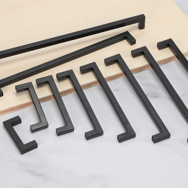 Poignées de meuble carrées noires de 76 mm (3 pouces) d'entraxe, paquet de 10 poignées de tiroir en acier inoxydable, 3", 10