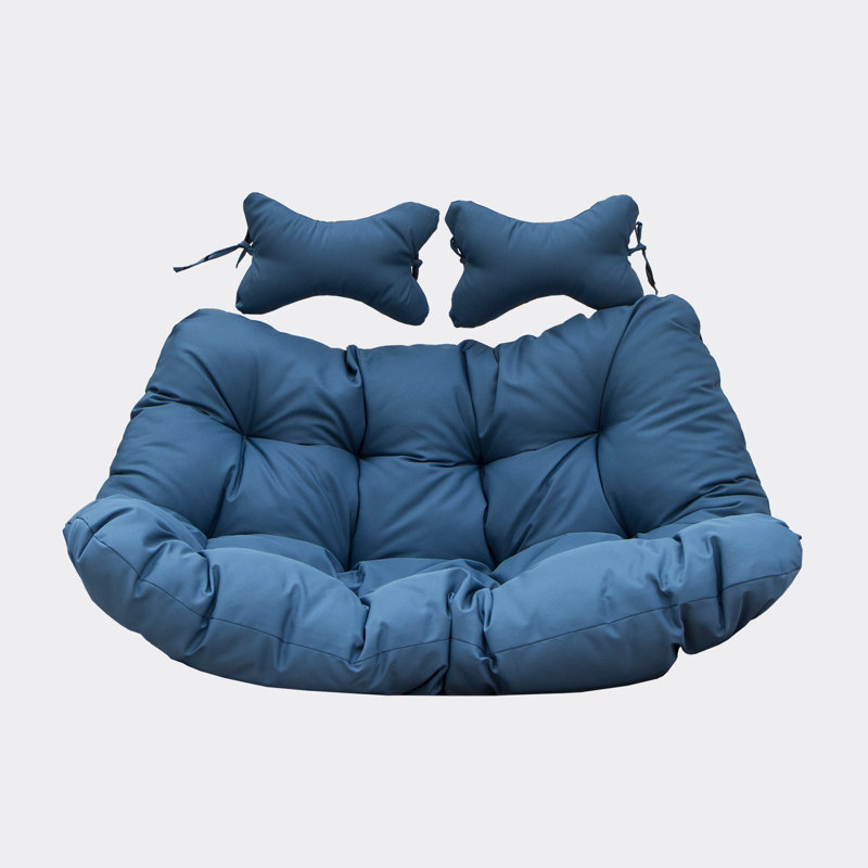 Modern Upholstered 2 Person Hanging Egg Swing Chair Cushion With Headrest, Navy Blue