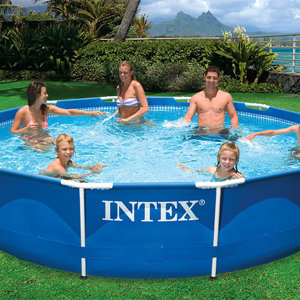 Intex Metal Frame Round Swimming Pool w/ Filter Pump & 13' Pool Cover