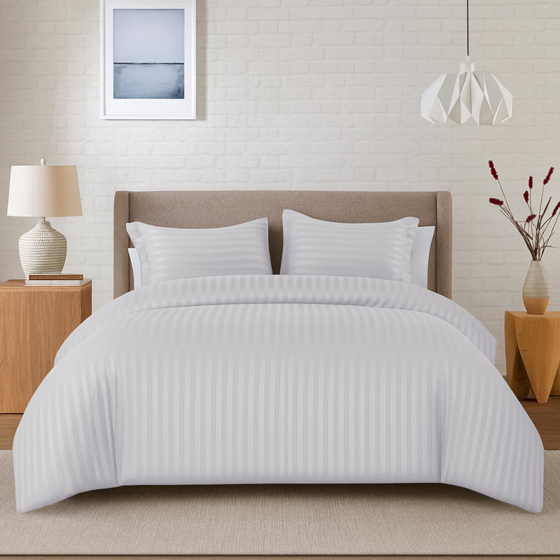 Aspire Homeware 3 Piece Hotel Quality Dyed Duvet Complete Set with Pillowcases for Premium Comfort, White