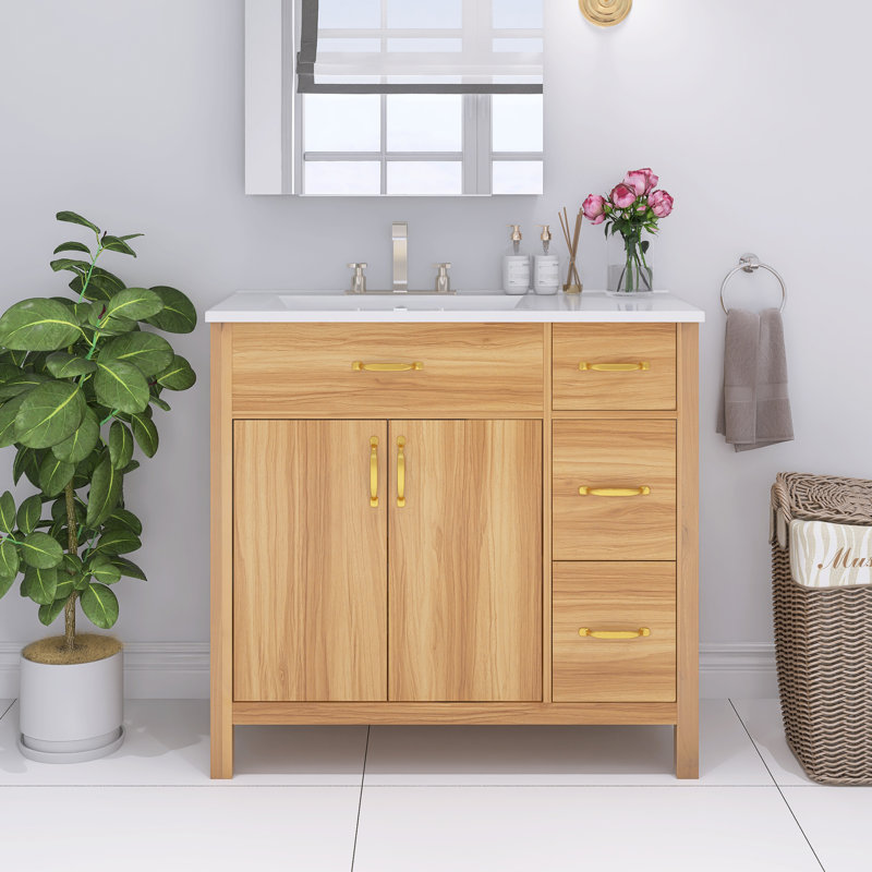 Ensemble de meuble-lavabo moderne autoportant en bois 36 po avec plateau en céramique 36 po