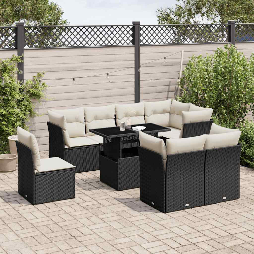 Vidaxl 9-Tlg. Garten-Sofagarnitur Mit Kissen Schwarz Poly Rattan