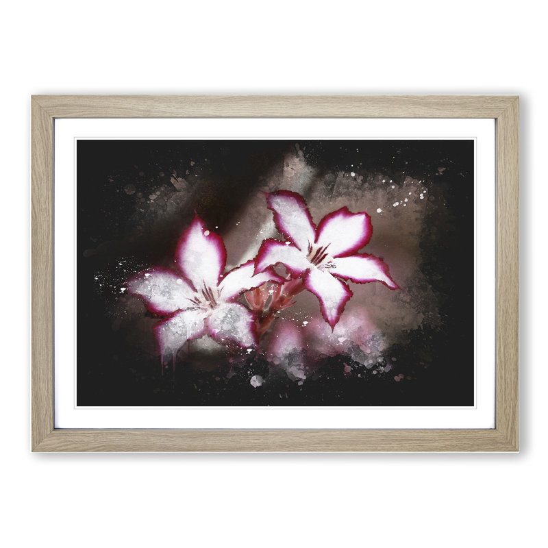 Pink Lily Flowers - Picture Frame Graphic Art, Oak Framed, 36cm H x 48cm W x 2cm D