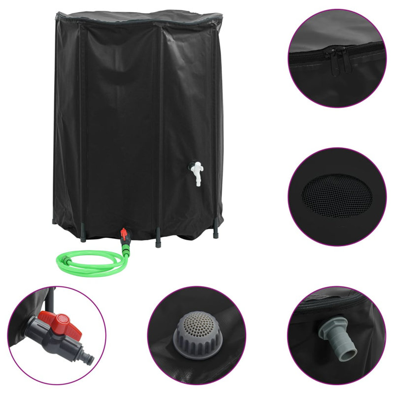 Dakota Fields Plastic Rain Barrel, Black, 750 L