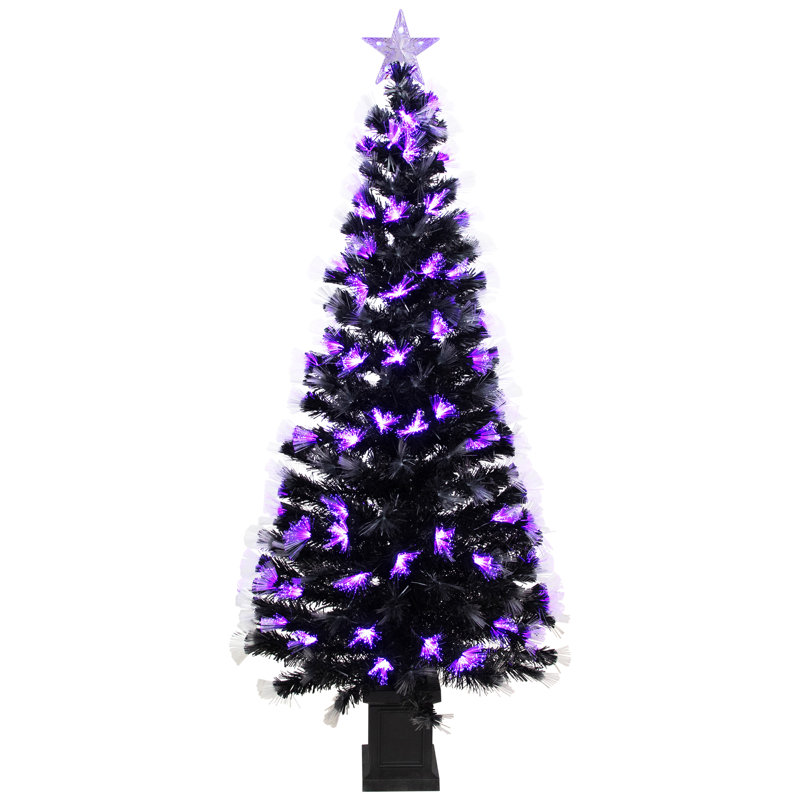 Arbre d'Halloween artificiel en fibre de pin 8 fonctions 8 pi - noir - orange et mauve à DEL, H 72 po x l 32 po x P 32 po