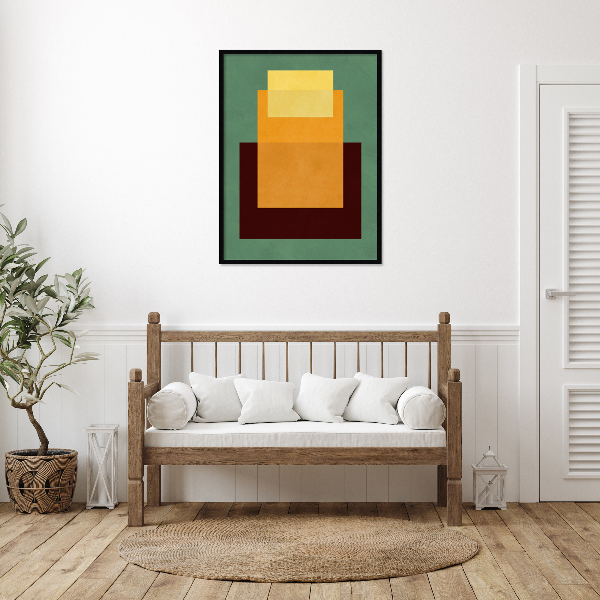 Overlapping geometry 10 by Norvin Wood Framed Wall Art Print, Green/Orange, 41" H x 31" W, Black