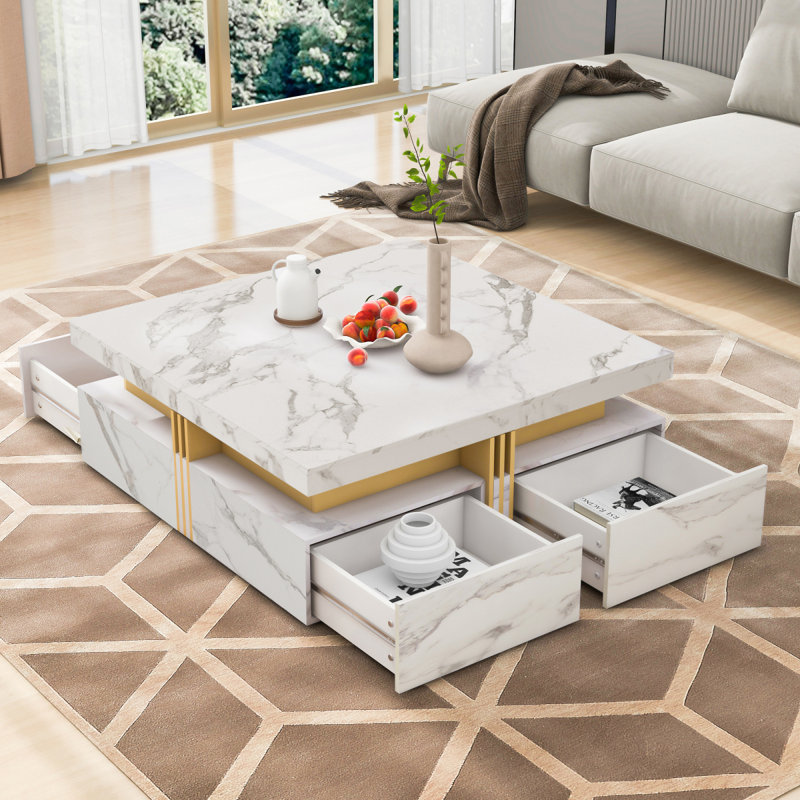 Table basse moderne carrée avec rangement à 4 tiroirs