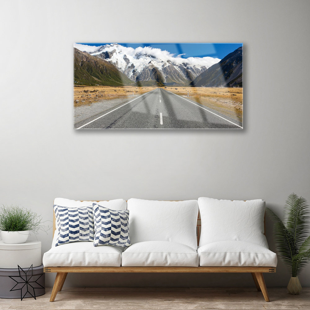 Glasbild Landschaft Straße Berge Berg Schnee