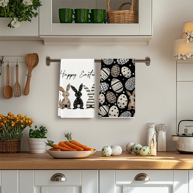 Ensemble de 2 serviettes de cuisine en forme de lapin noir de Pâques, C
