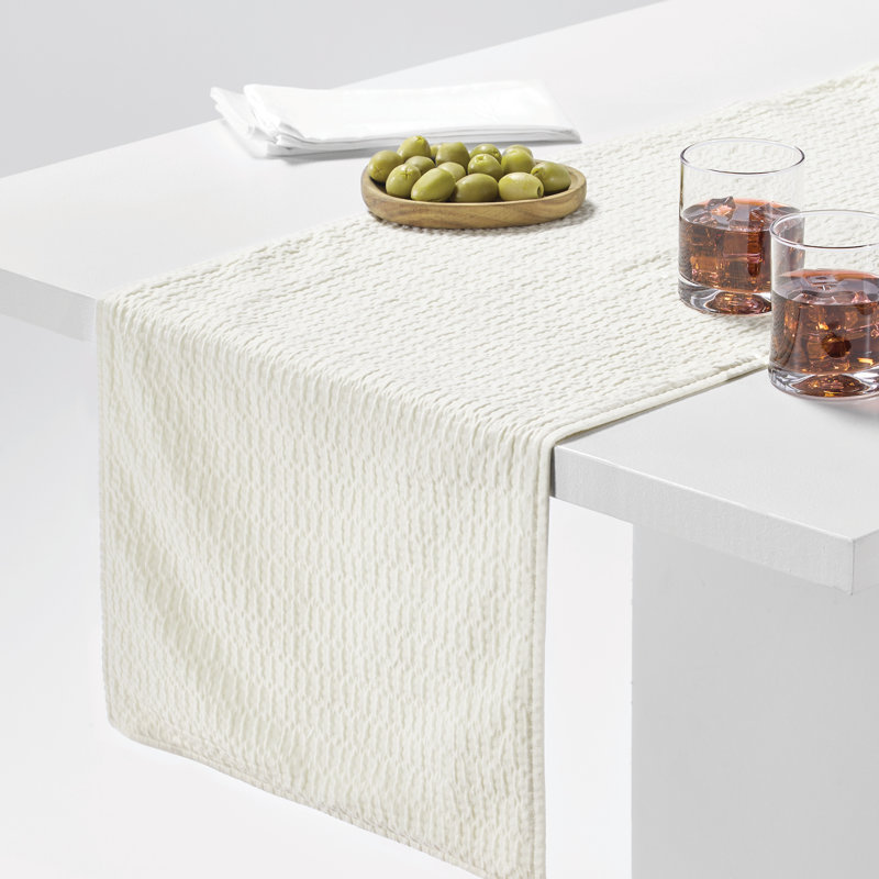 mDesign Cotton Matelasse Jacquard Table Runner, Machine Washable, 80 Inches Long, Baby's Breath White