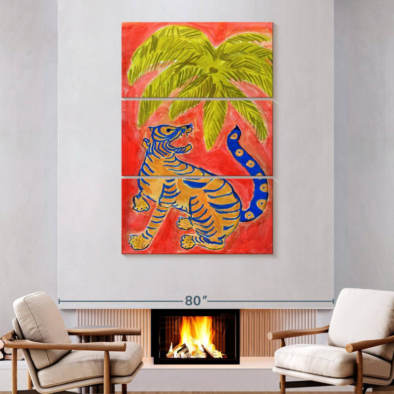 Brampt Tiger Under Palms, 74" H x 48" W