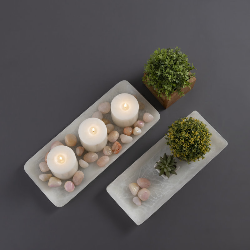 Resin Rectangle Platter Set Of 2, White