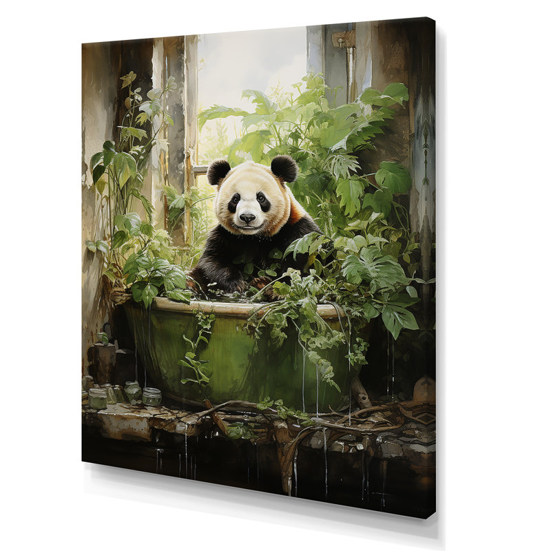 «Green Tranquil Panda Bath III - Art mural de salle de bain», H 44 po x l 34 po x P 1,5 po