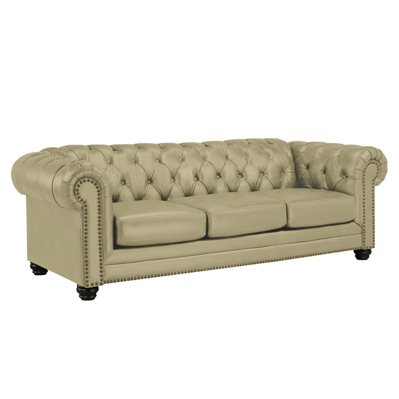 Canapé Chesterfield Ornellas, Cuir assorti brun clair