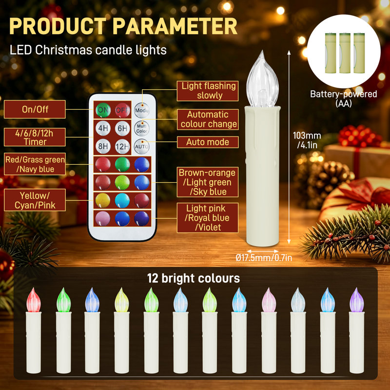 Unscented Scented Unscented Flameless Pillar Candle with Plastic / Acrylic Holder, multi colour, 40pcs