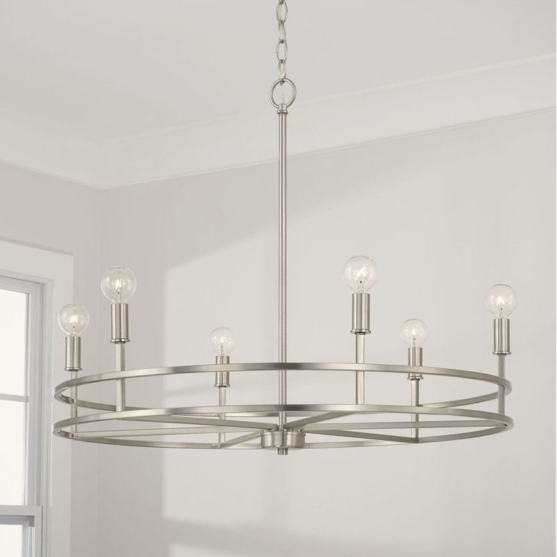 6 - Light Dimmable Geometric Chandelier, Brushed Nickel