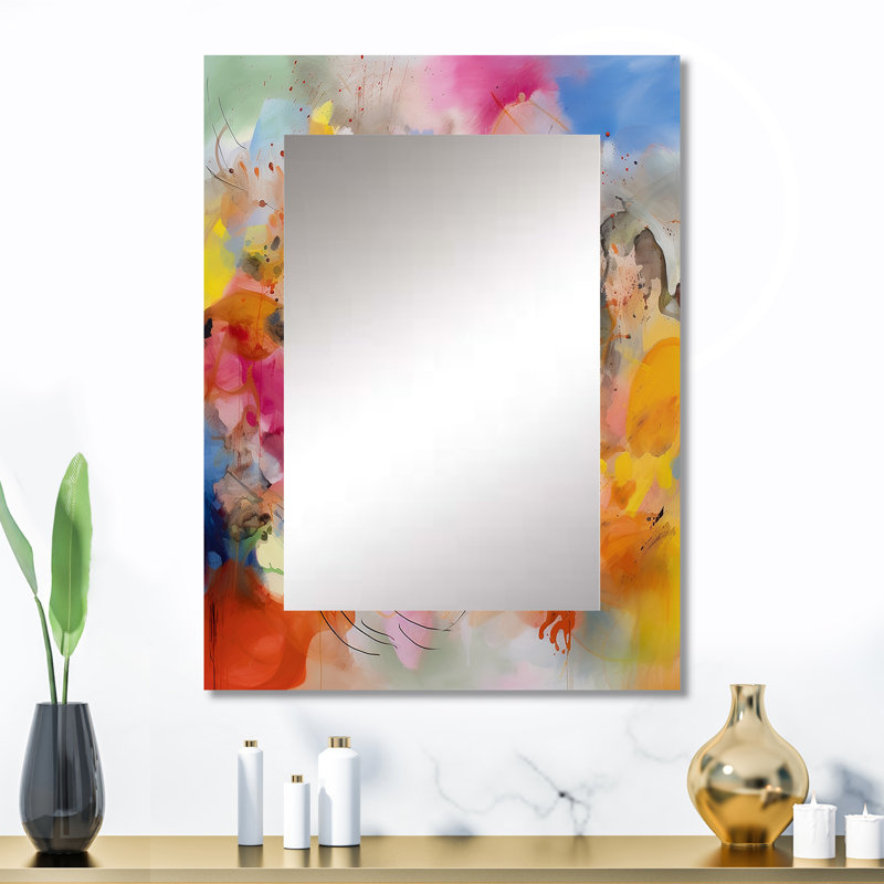Blue, Yellow and Orange Colorful Whirls I - Minimalism Large Wall Mirror, Modern Decorative Mirror, Printed Metal Art