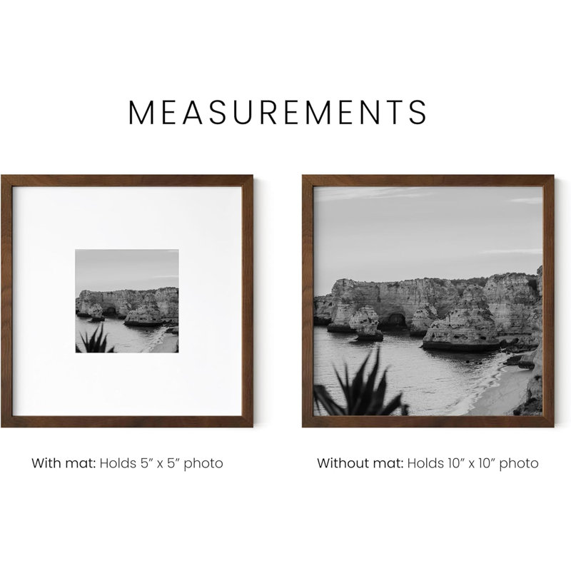 Brown Solid Wood Picture Frame with Mat, 16 x 16