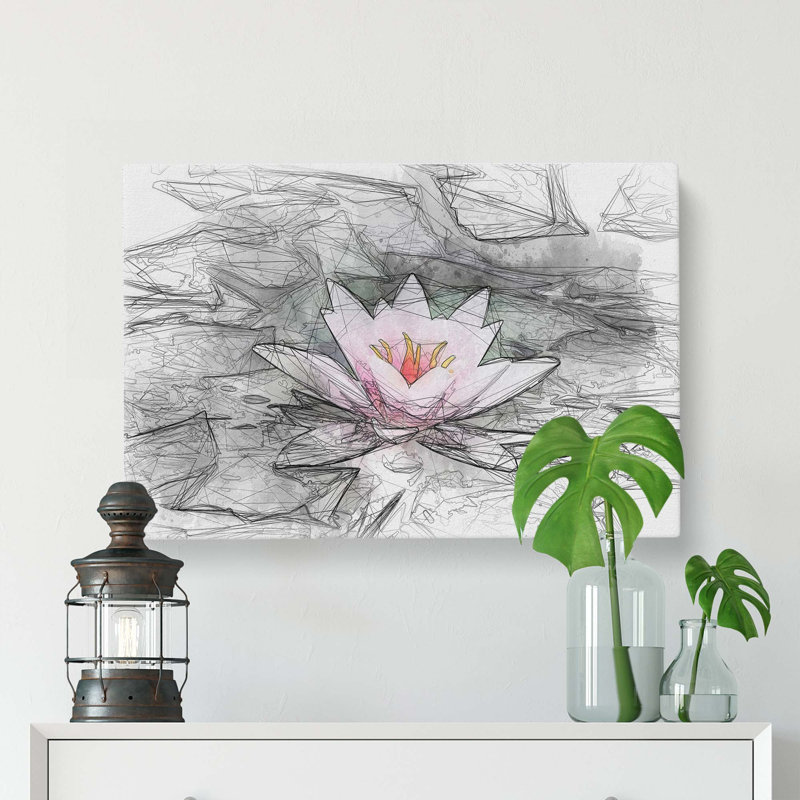 A Pale Pink Water Lily In Abstract - Wrapped Canvas Print, 60cm H x 91cm W x 3cm D