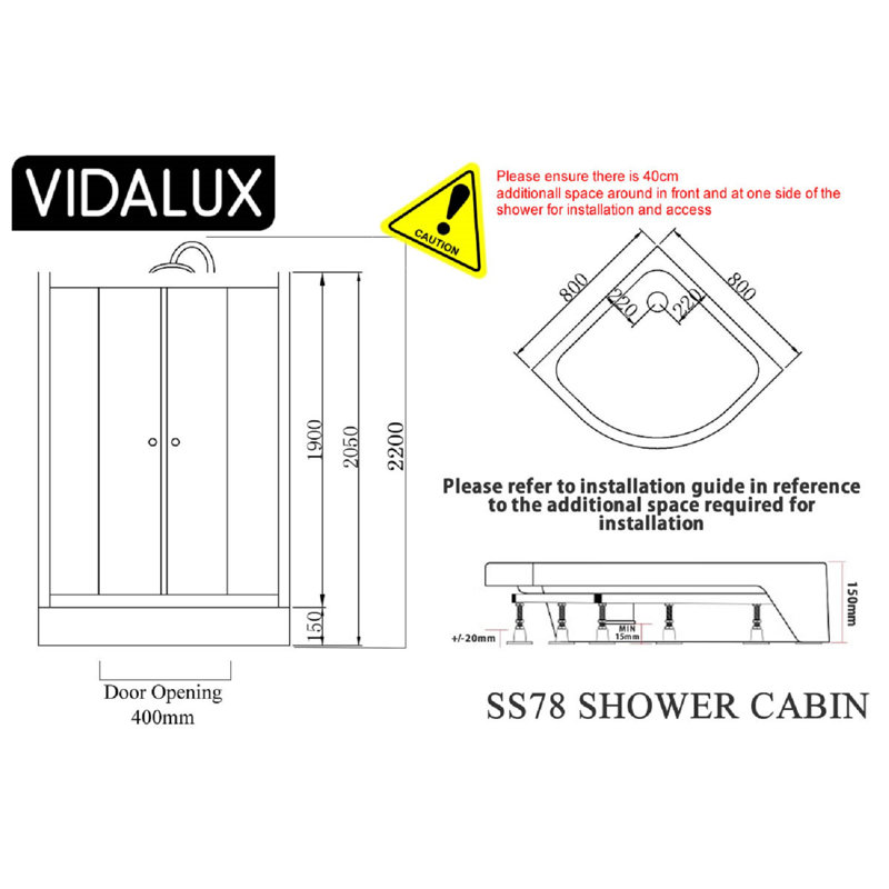 Vidalux Hydro SS78 White Shower Cabin 800 x 800