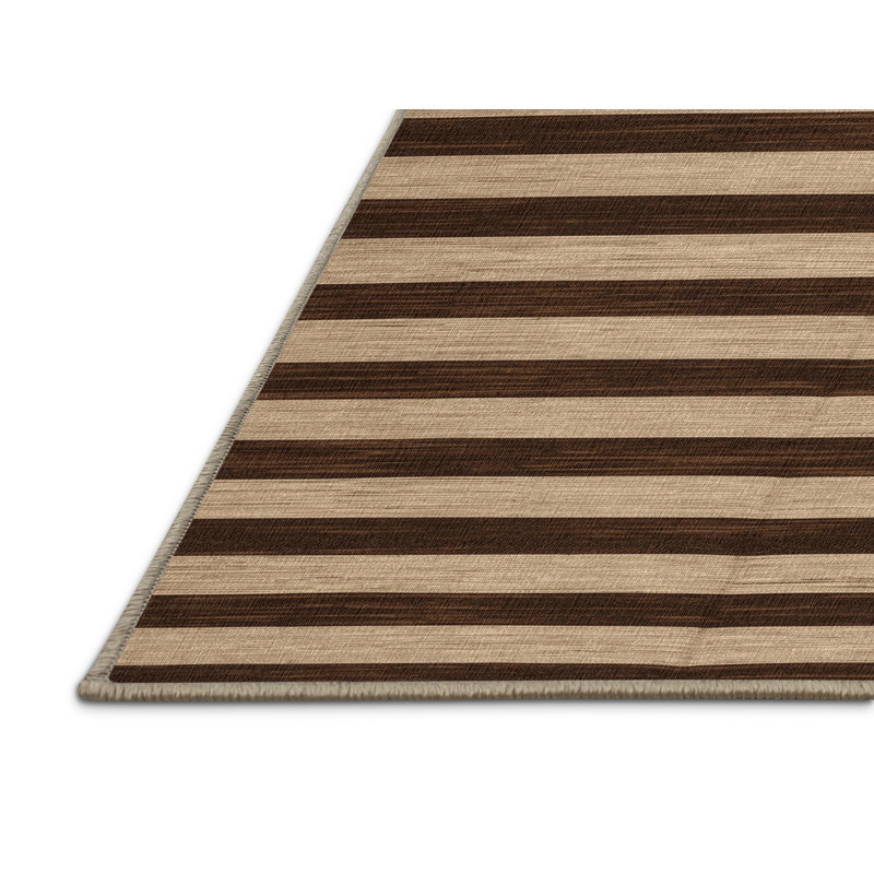 Tapis brun à rayures horizontales lavable à la machine, Rectangulaire 2 pi x 3 pi