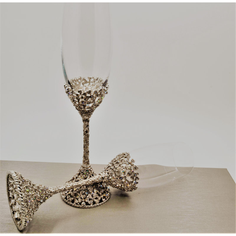 70oz. Handmade Crystal Flute Set, Silver