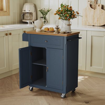 Rolling Kitchen Island with Storage Drawer, Portable Kitchen Cart on Wheels with Solid Wood Veneer