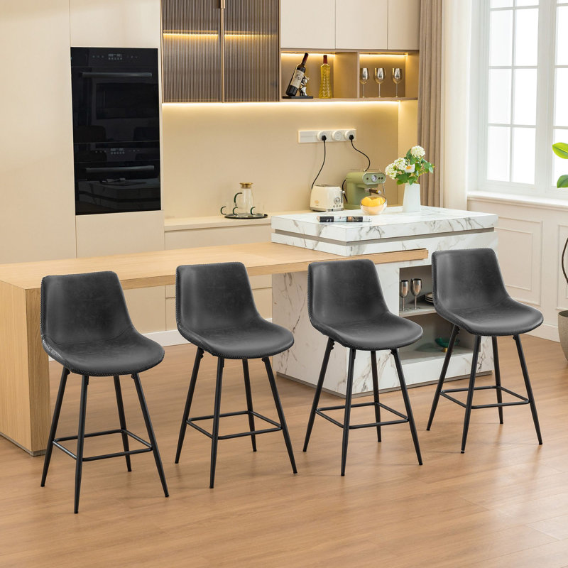 Tabouret de comptoir moderne en similicuir, Gris Heather, Tabouret de comptoir (siège d'une hauteur de 24 p, 4